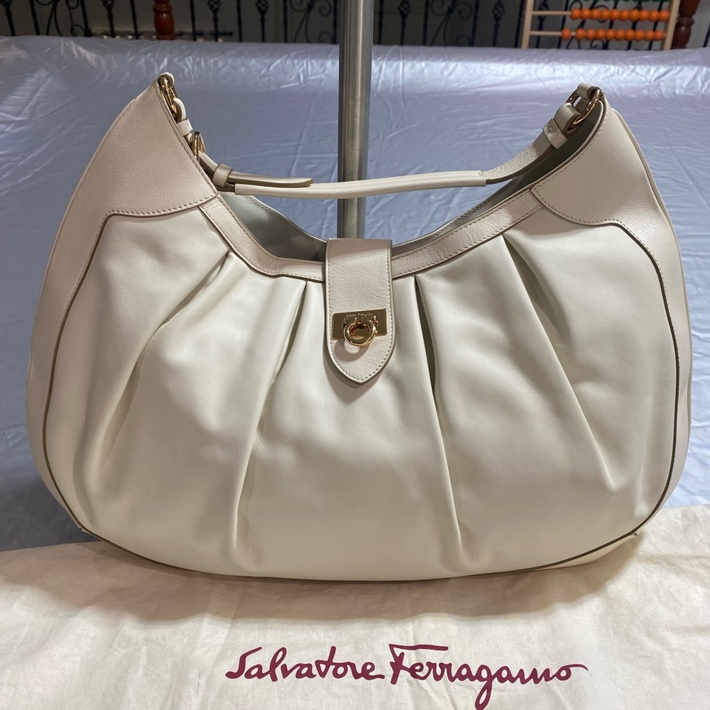 Salvatore Ferragamo Cream Leather Hobo Bag